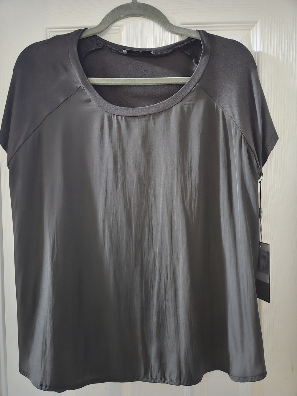 Women’s Washed Black Short Sleeve Satin Front Top